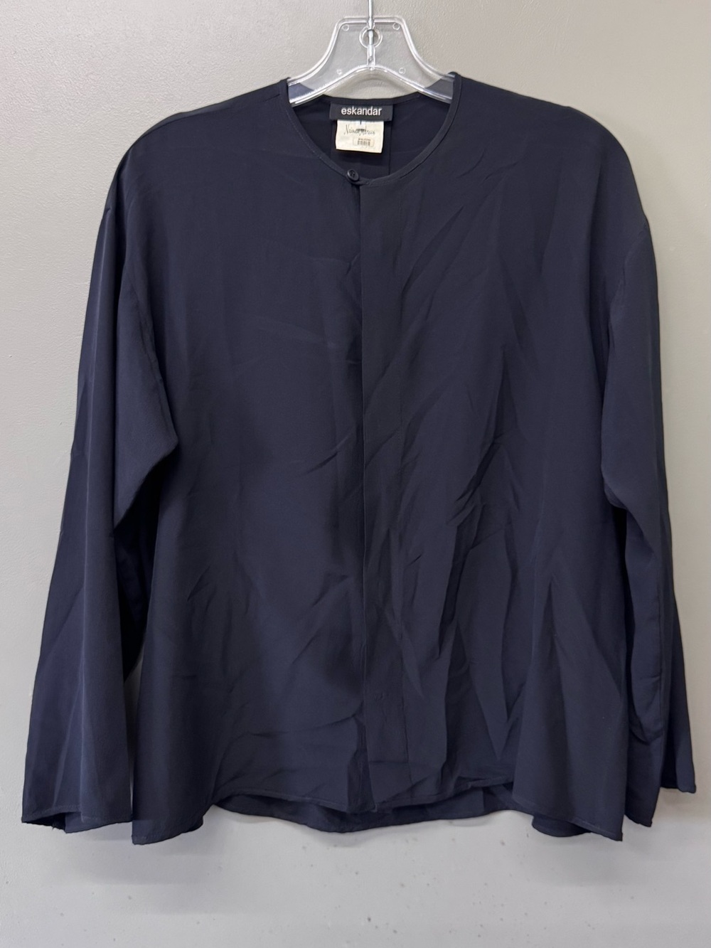 Eskandar dark navy Silk blue long-sleeve blouse Size S/M